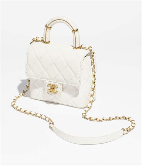 chanel mini flap bag with top handle white